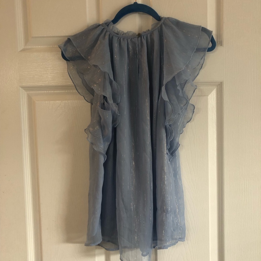 LOFT Blue Ruffle Blouse - Picture 7 of 15